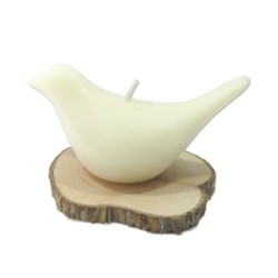 Vela Paloma de cera alba con base de madera natural