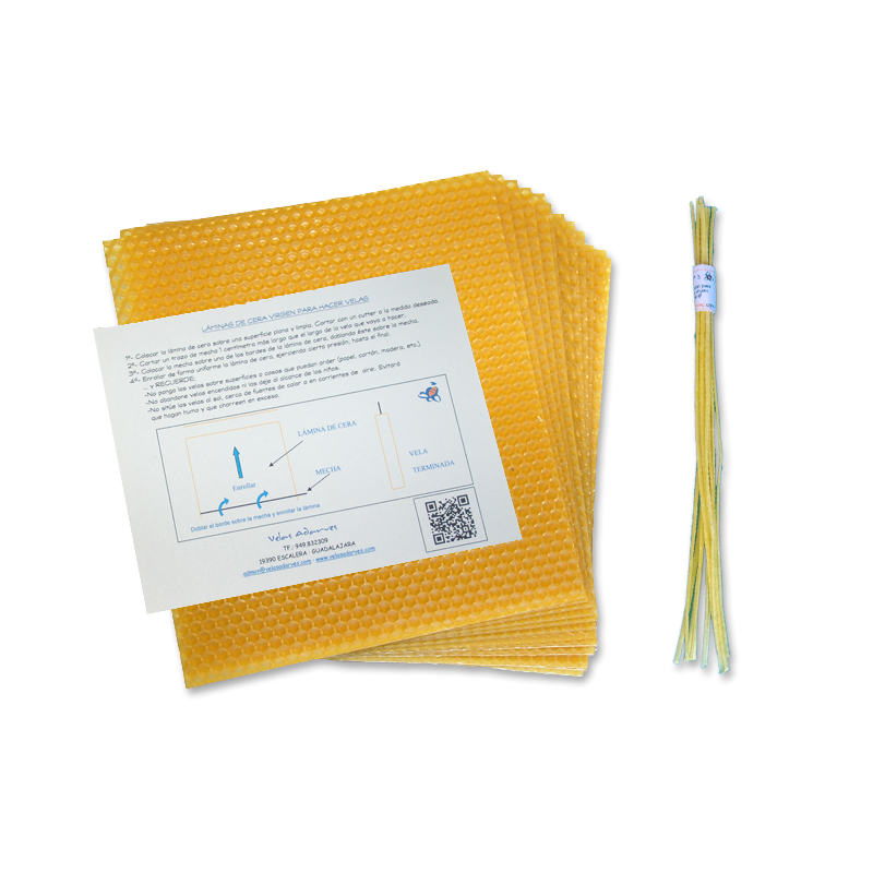 Pack 12 láminas de cera virgen + mechas