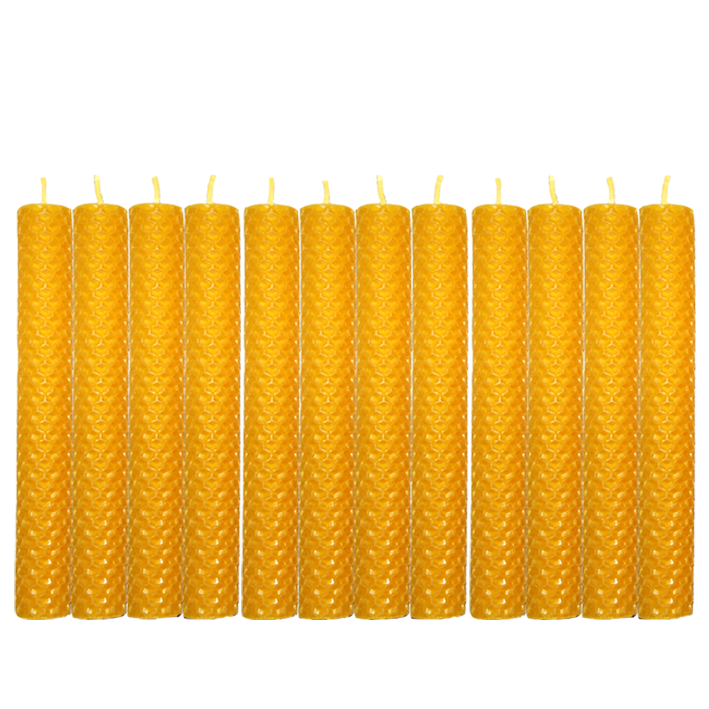 Pack 12 velas de panal 20 x 2 cm. naturales