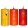 Vela de panal 13 x 6 cm. Amarillo, rojo, y naranja.