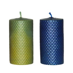 Vela de panal 13 x 6 cm. Verde y azul.
