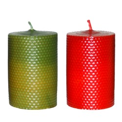 Vela de panal 13 x 8 cm. Rojo y verde.