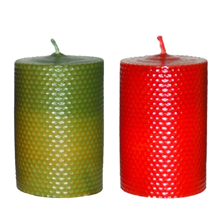 Vela de panal 13 x 8 cm. Rojo y verde.