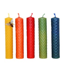 Vela de panal 13 x 2 cm. Amarillo, rojo, verde naranja y azul.
