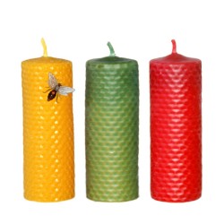 Vela de panal 13 x 4 cm. Amarillo, rojo, verde.