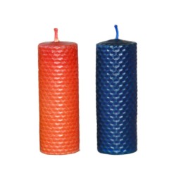 Vela de panal 13 x 4 cm. Naranja y azul.
