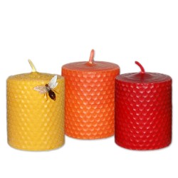 Vela de panal 6,5 x 6 cm. Amarillo, rojo, verde.
