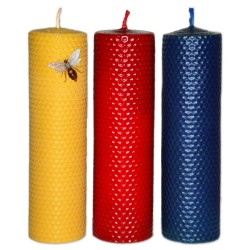 Vela Panal de 20 x 4 cm. amarilla, roja y azul