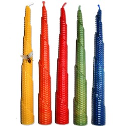 Vela Panal espiral de 30 x 2,5 cm. amarilla, roja, verde, naranja y azul