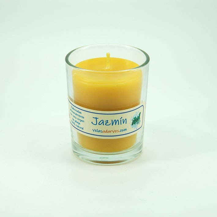 Vela perfumada jazmín en vaso.