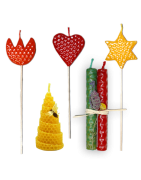 Velas de cera virgen artesanales para detalles de boda y bautizos.