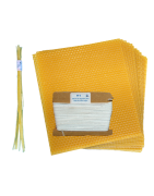 Materiales para hacer velas. Láminas de cera y mechas de algodón.